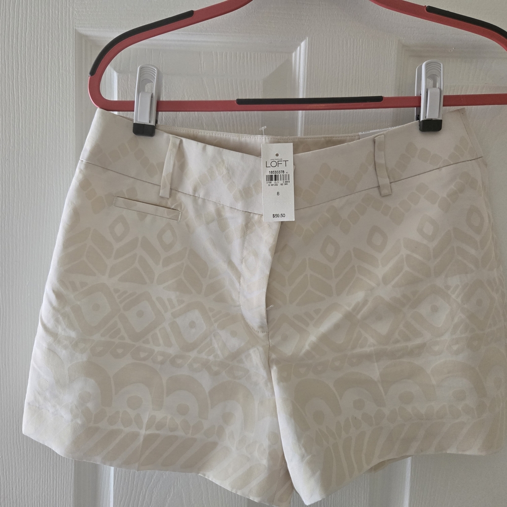 LOFT Cream High Waist Shorts with Textured Pattern